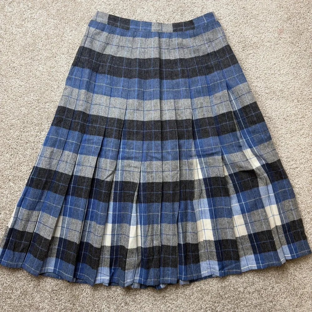 Vintage Blue Plaid Skirt Womens 30